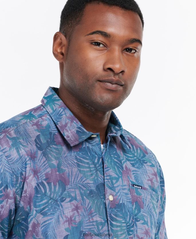 Barbour vīriešiem Dunfordas vasaras krekls ar īsām piedurknēm P8J88A330 apģērbs chambray zils