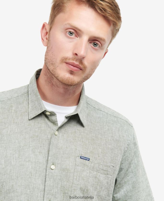 Barbour vīriešiem Nelson vasaras krekls ar īsām piedurknēm P8J88A291 apģērbs balinātas olīvas