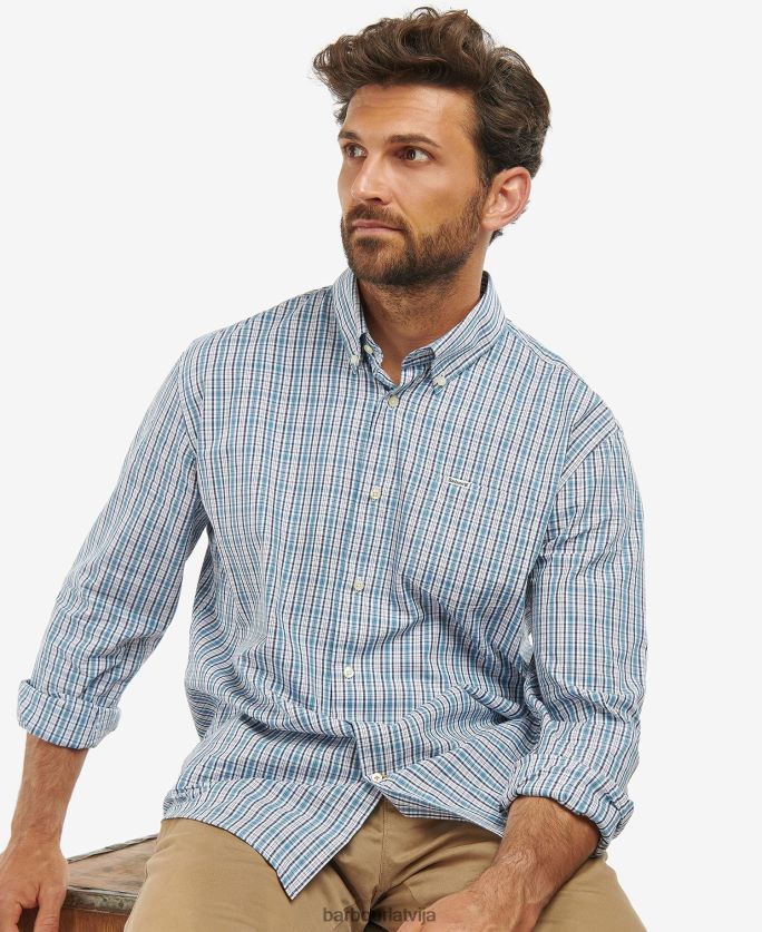 Barbour vīriešiem otterburn parastais rūts krekls P8J88A414 apģērbs vidus zils