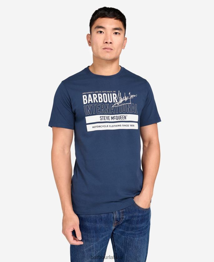 Barbour vīriešiem Barry grafiskais t-krekls P8J88A914 apģērbs zīmotnes zilā krāsā