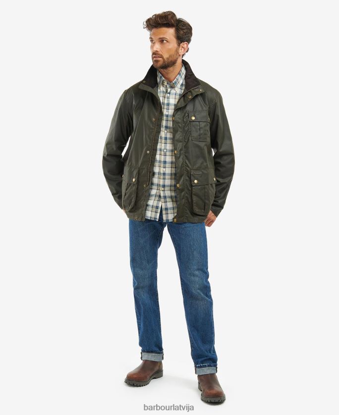 Barbour vīriešiem Dunlin vaskota jaka P8J88A26 apģērbs olīvu/klasiskais tartāns