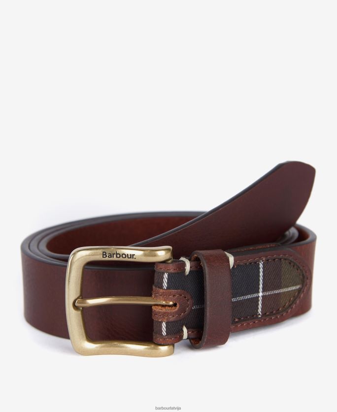 Barbour vīriešiem tartāna/ādas josta P8J88A2232 Piederumi klasisks brūns