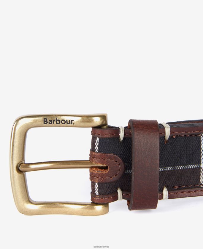 Barbour vīriešiem tartāna/ādas josta P8J88A2232 Piederumi klasisks brūns
