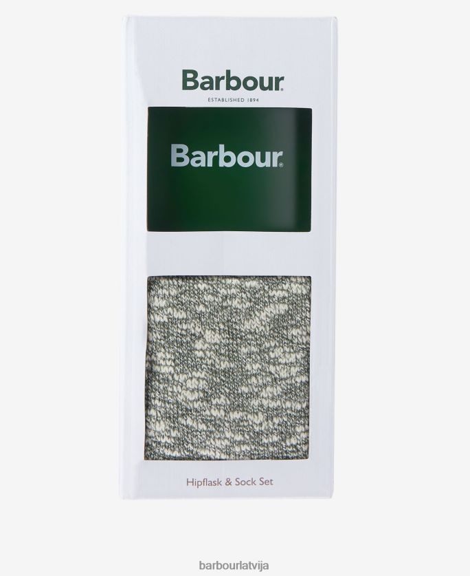 Barbour vīriešiem gurnu kolbas un zeķu dāvanu komplekts P8J88A2361 Piederumi zaļš